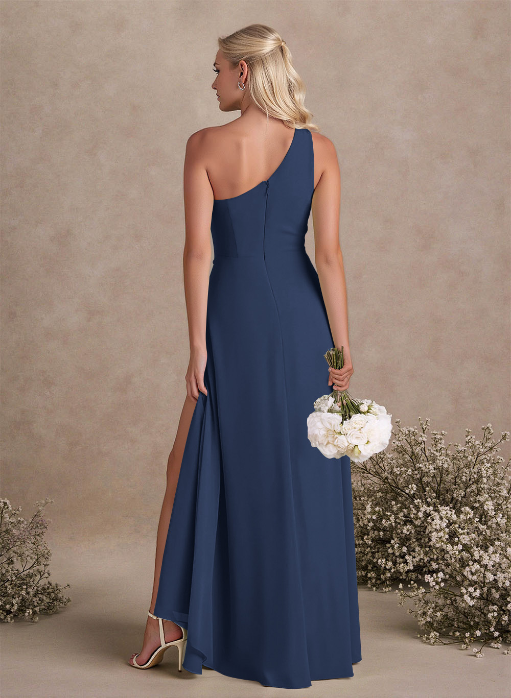 Modest One-Shoulder Sleeveless Chiffon Bridesmaid Dresses With Twisted Knot, product image 137