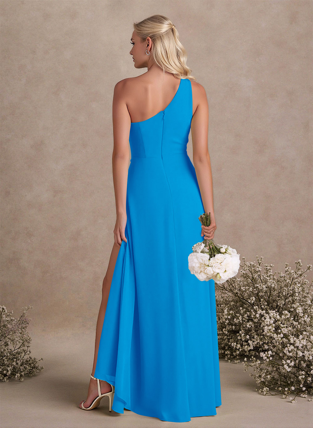 Modest One-Shoulder Sleeveless Chiffon Bridesmaid Dresses With Twisted Knot, product image 125