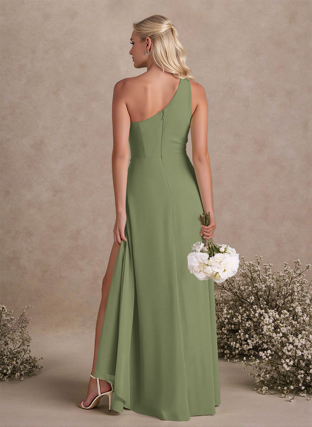 Modest One-Shoulder Sleeveless Chiffon Bridesmaid Dresses With Twisted Knot, product image 20