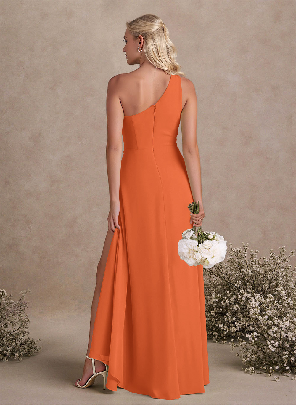 Modest One-Shoulder Sleeveless Chiffon Bridesmaid Dresses With Twisted Knot, product image 36