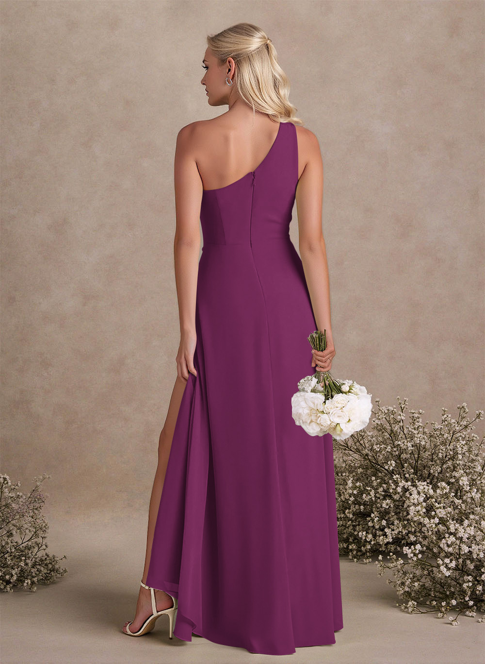 Modest One-Shoulder Sleeveless Chiffon Bridesmaid Dresses With Twisted Knot, product image 66