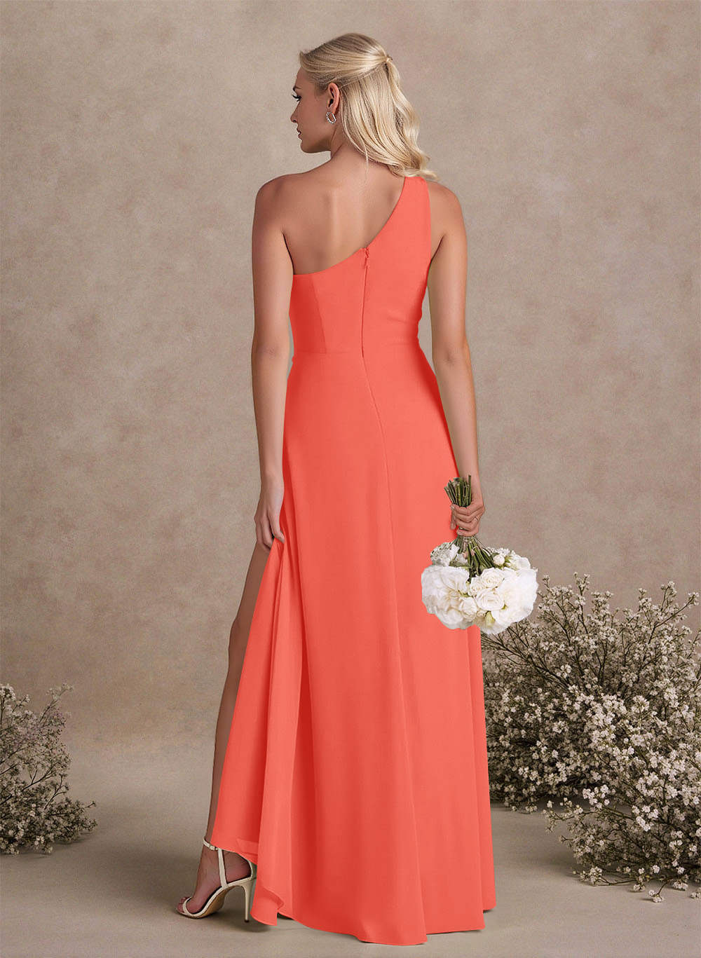 Modest One-Shoulder Sleeveless Chiffon Bridesmaid Dresses With Twisted Knot, product image 34