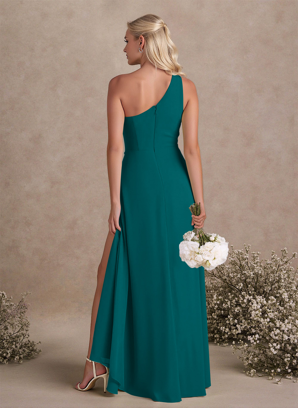 Modest One-Shoulder Sleeveless Chiffon Bridesmaid Dresses With Twisted Knot, product image 54
