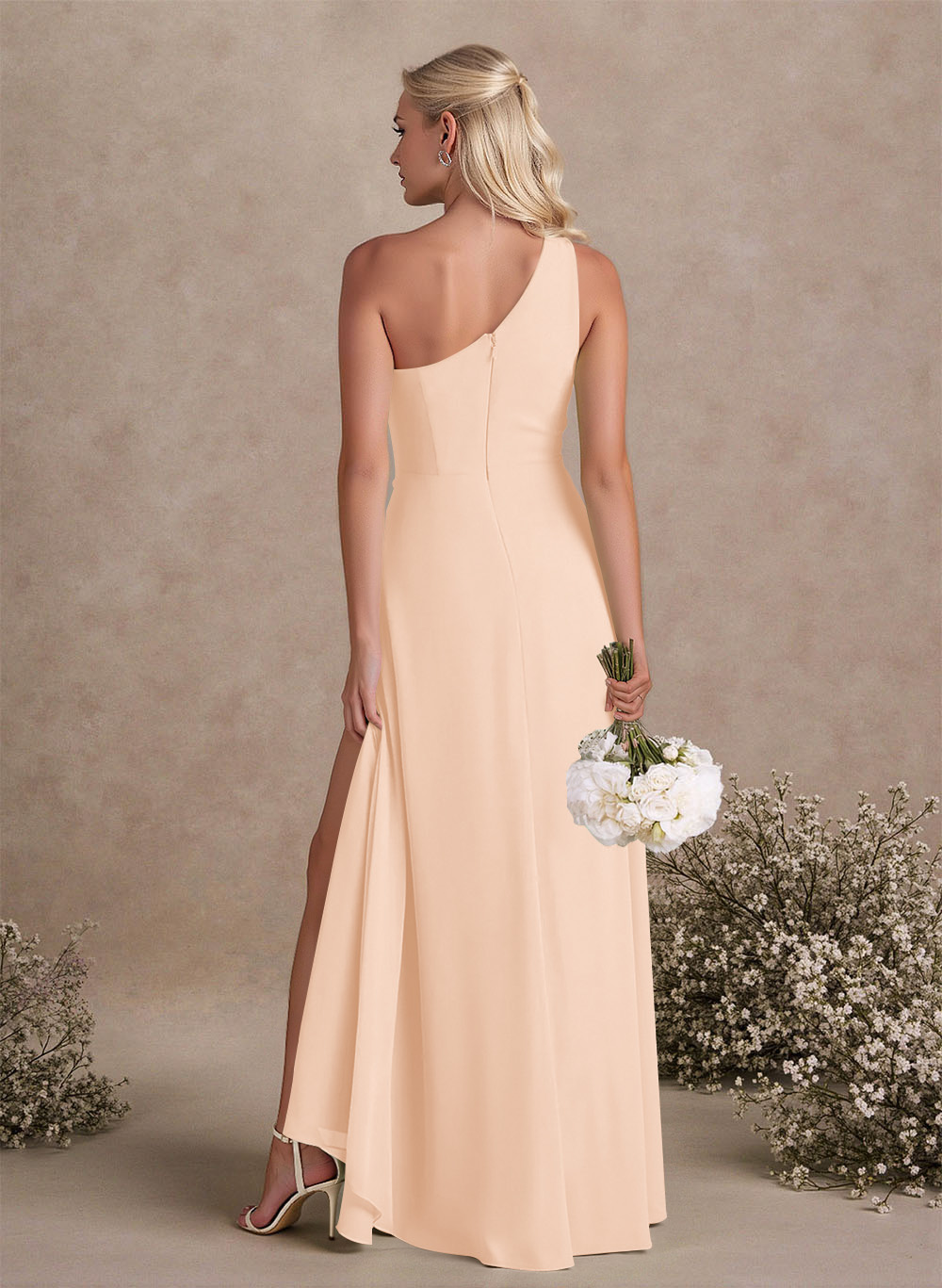 Modest One-Shoulder Sleeveless Chiffon Bridesmaid Dresses With Twisted Knot, product image 99