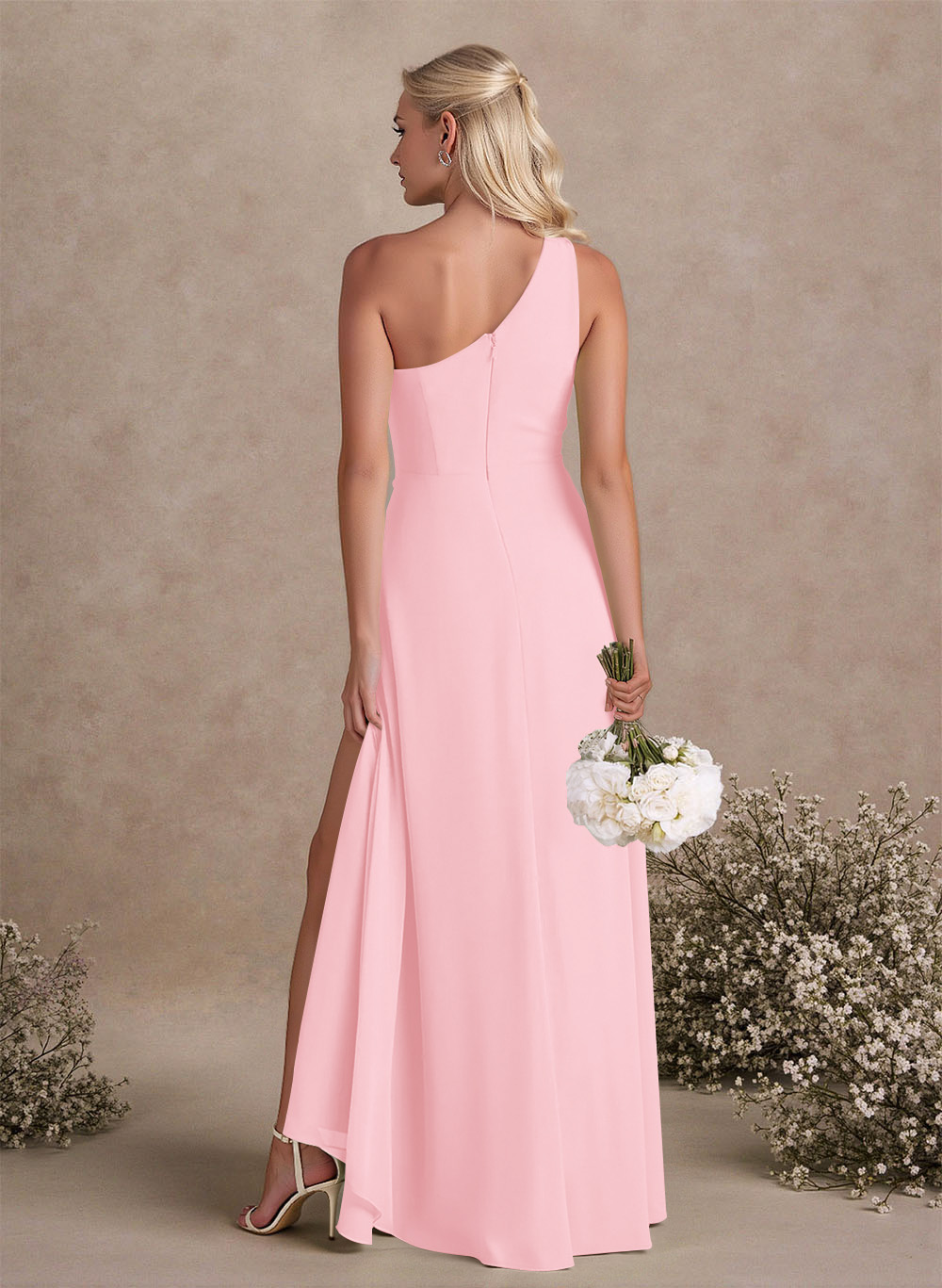 Modest One-Shoulder Sleeveless Chiffon Bridesmaid Dresses With Twisted Knot, product image 92