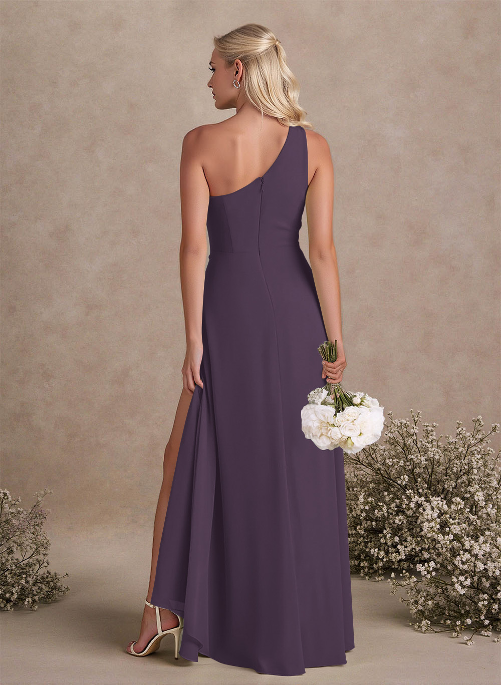 Modest One-Shoulder Sleeveless Chiffon Bridesmaid Dresses With Twisted Knot, product image 70