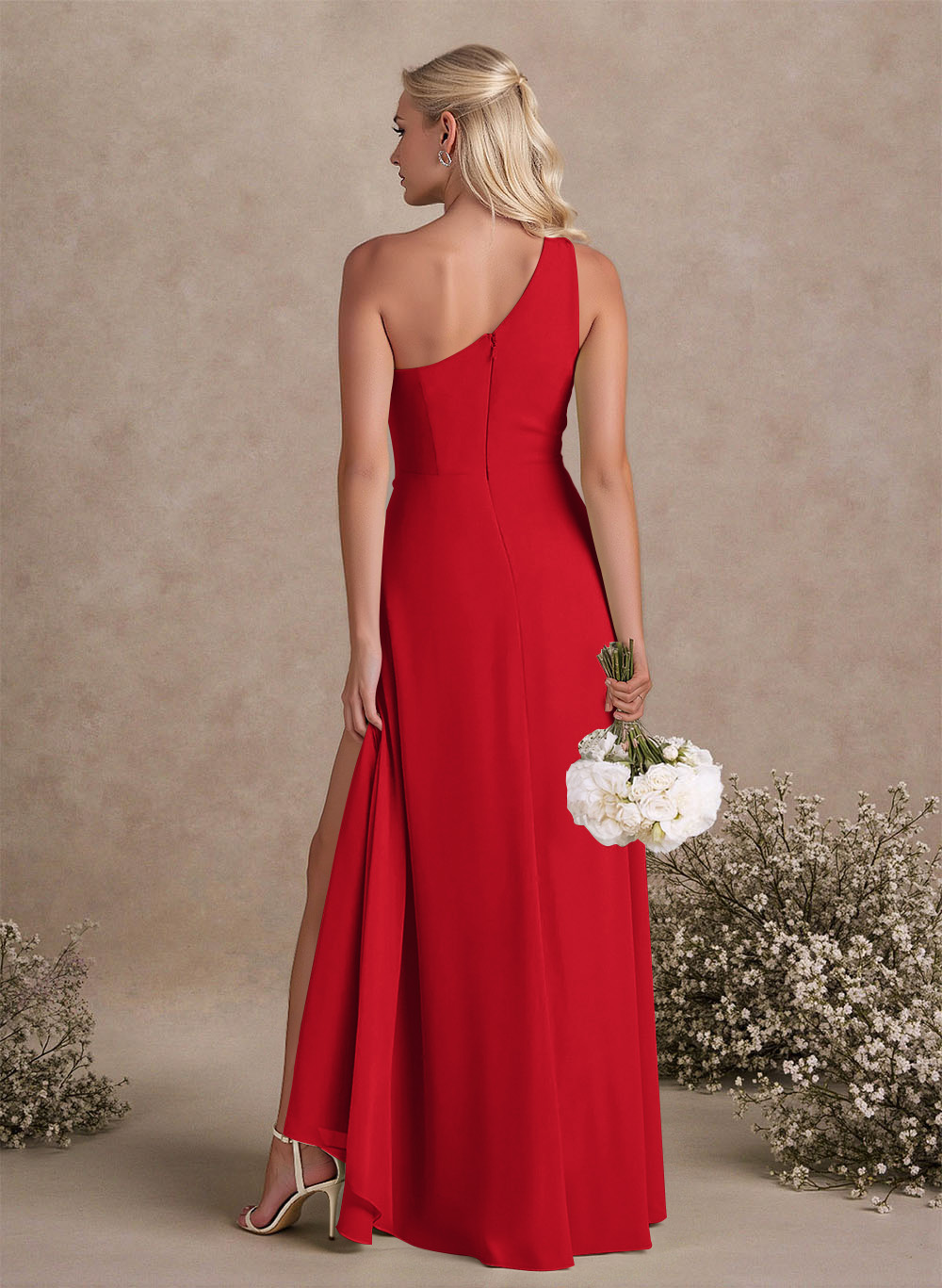 Modest One-Shoulder Sleeveless Chiffon Bridesmaid Dresses With Twisted Knot, product image 107