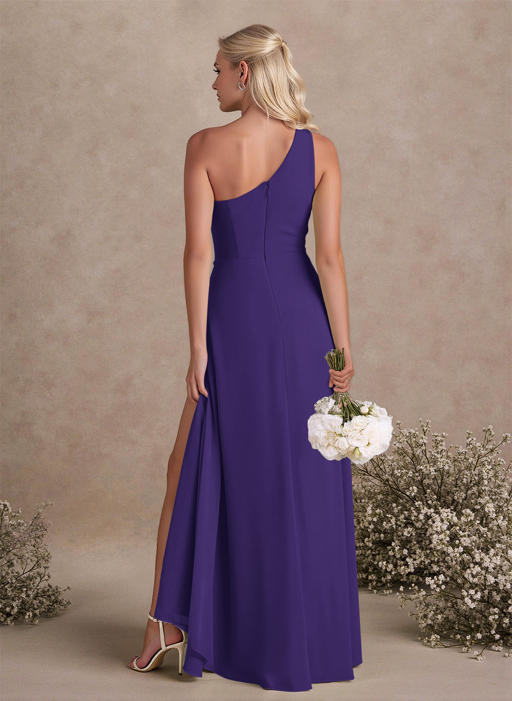 Modest One-Shoulder Sleeveless Chiffon Bridesmaid Dresses With Twisted Knot, product image 60