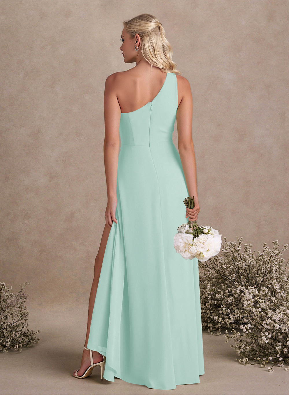 Modest One-Shoulder Sleeveless Chiffon Bridesmaid Dresses With Twisted Knot, product image 50