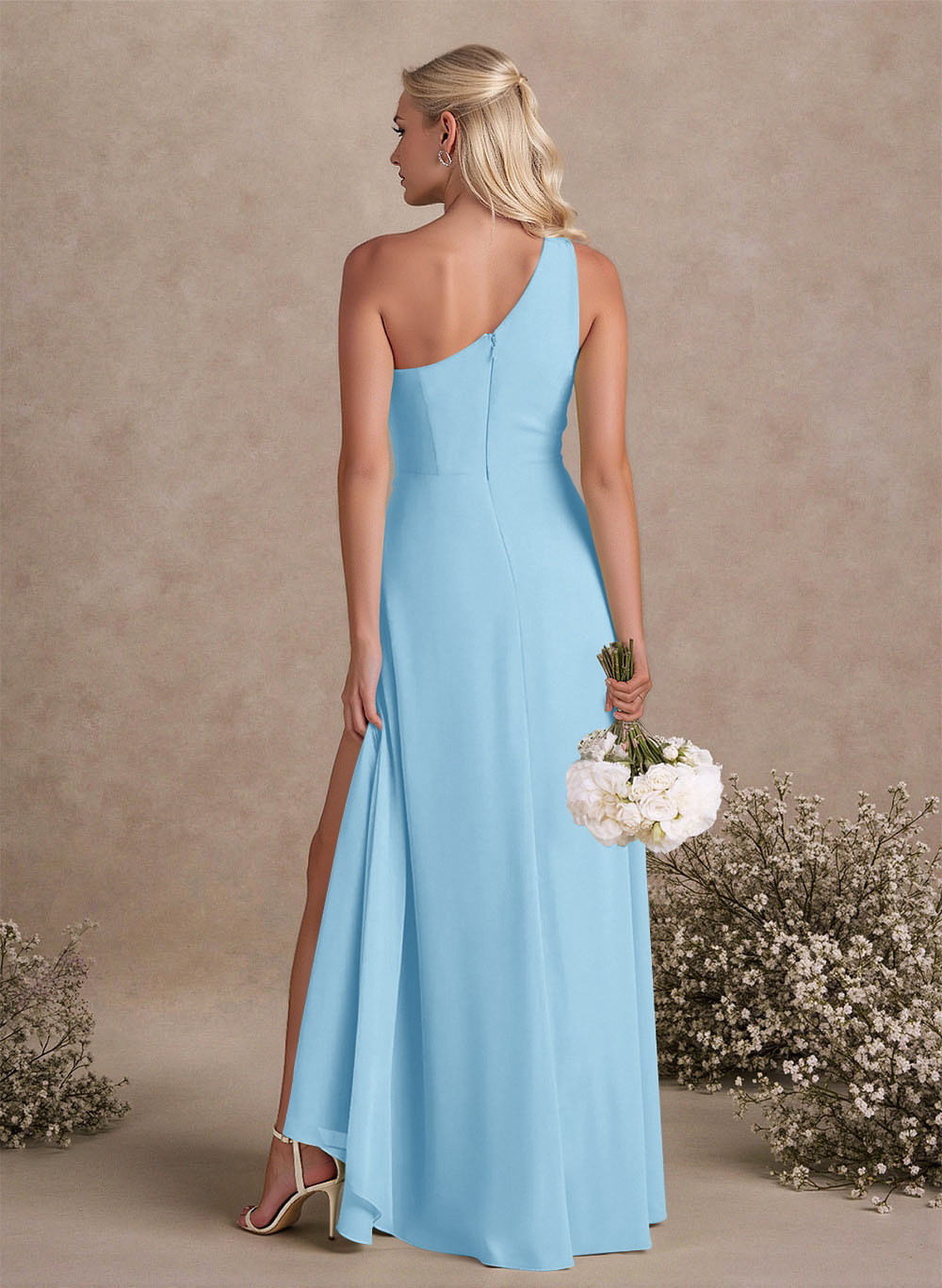 Modest One-Shoulder Sleeveless Chiffon Bridesmaid Dresses With Twisted Knot, product image 119