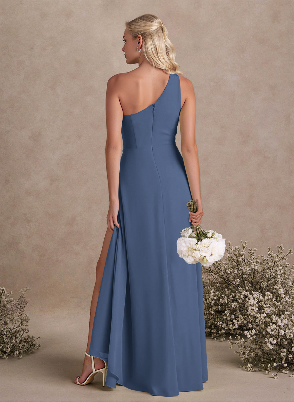Modest One-Shoulder Sleeveless Chiffon Bridesmaid Dresses With Twisted Knot, product image 133