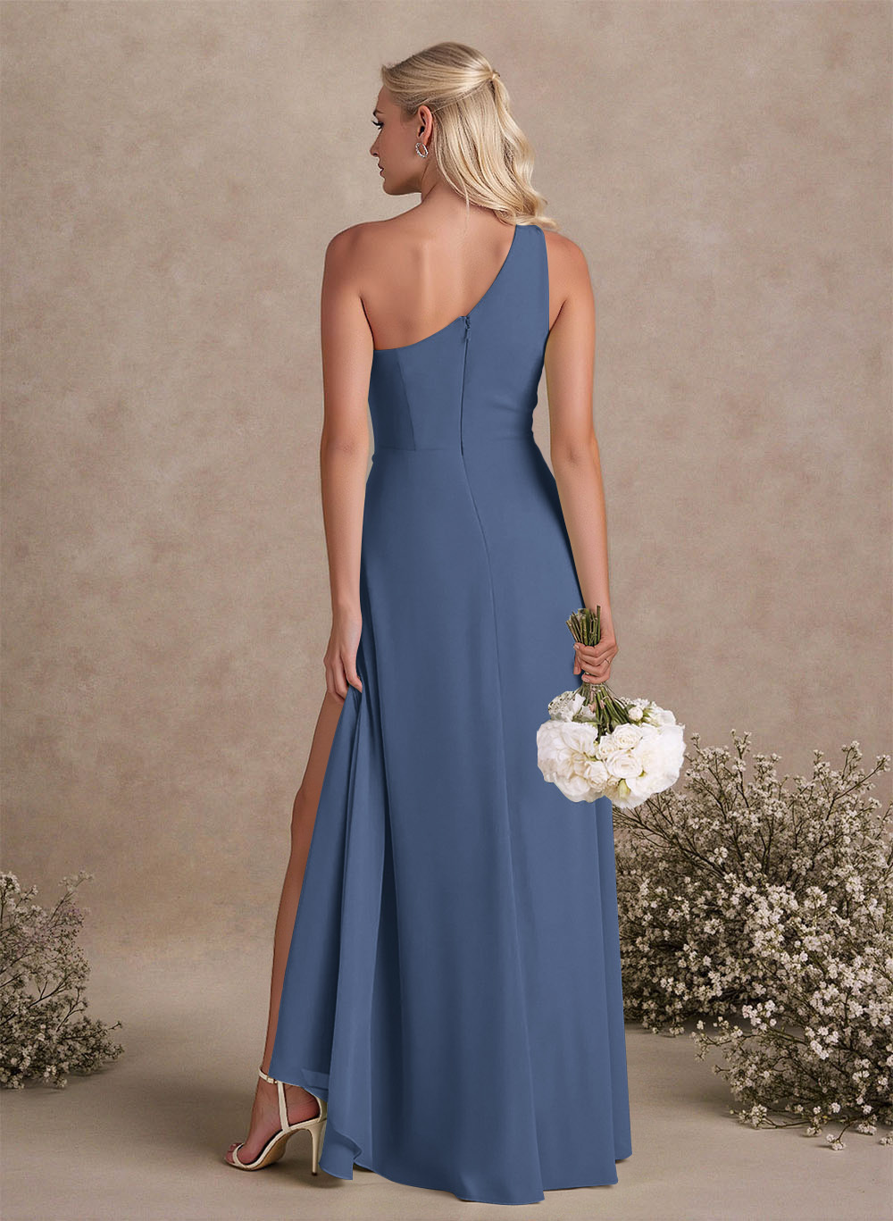 Modest One-Shoulder Sleeveless Chiffon Bridesmaid Dresses With Twisted Knot, product image 133