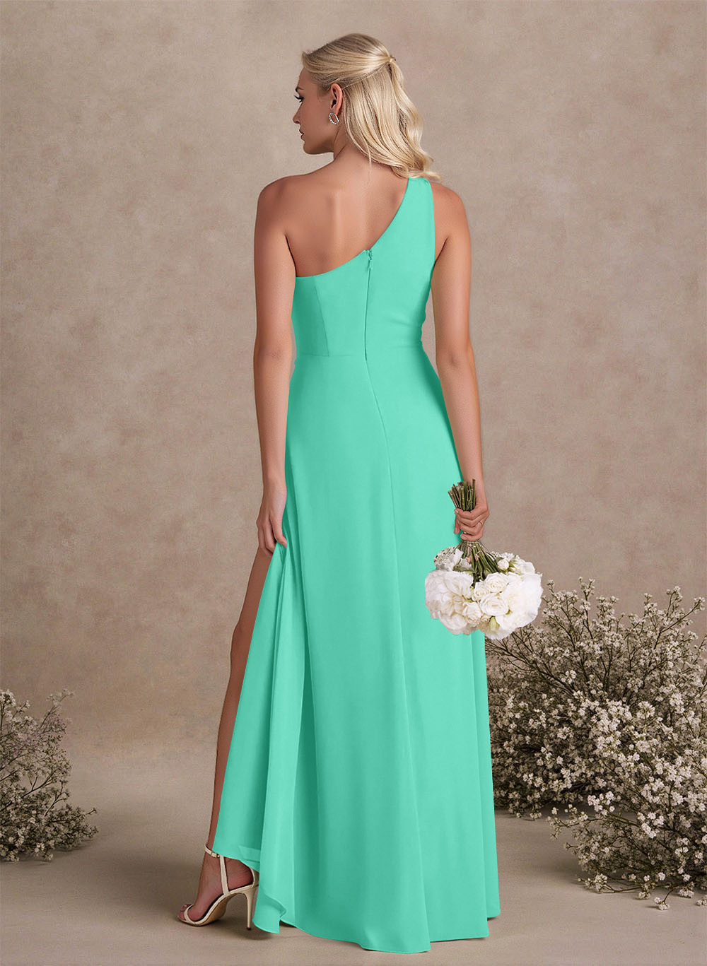 Modest One-Shoulder Sleeveless Chiffon Bridesmaid Dresses With Twisted Knot, product image 46