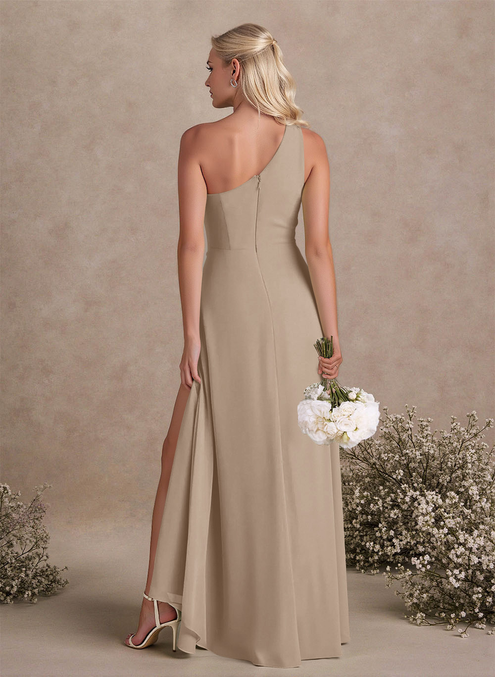 Modest One-Shoulder Sleeveless Chiffon Bridesmaid Dresses With Twisted Knot, product image 42