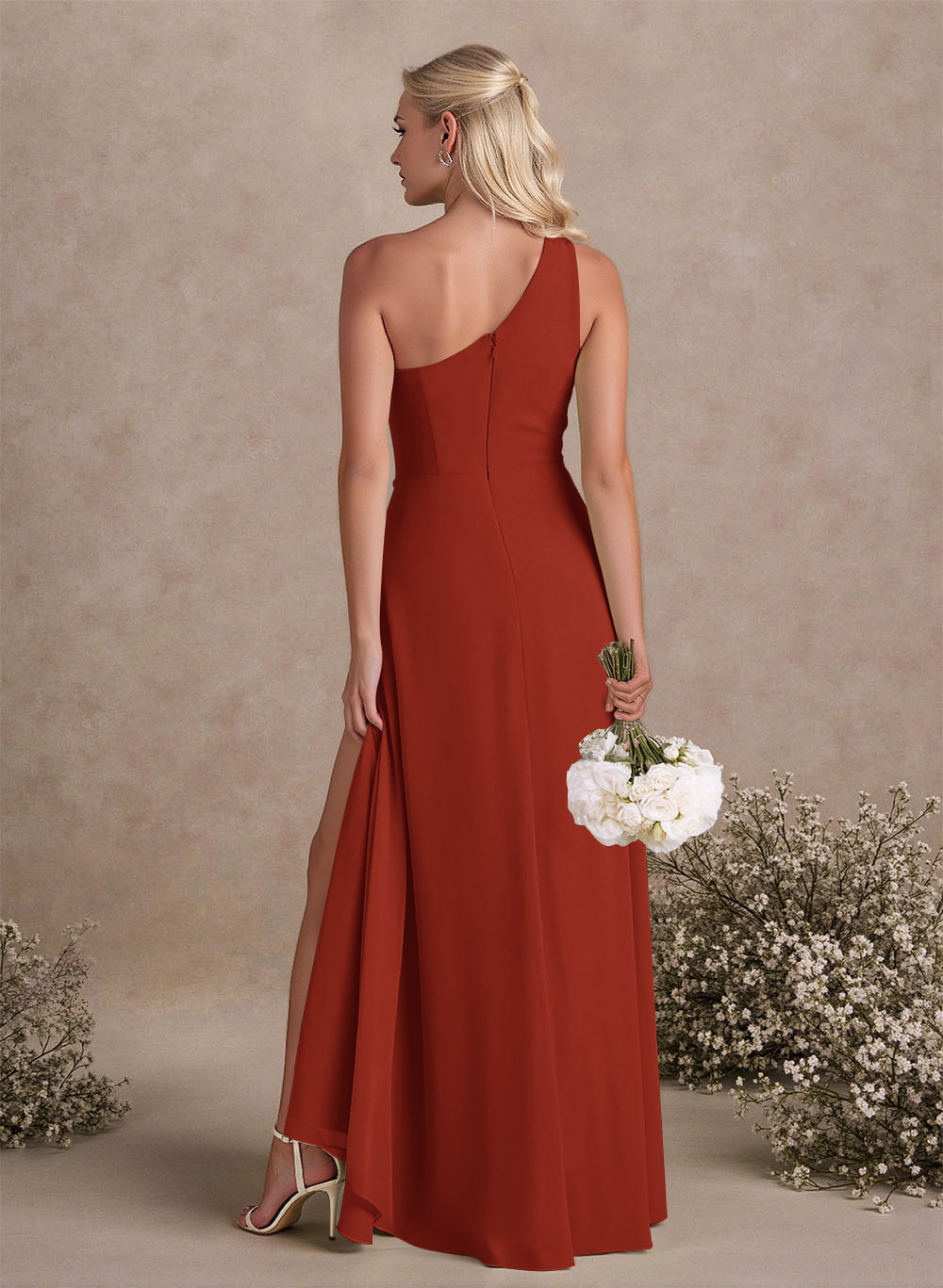 Modest One-Shoulder Sleeveless Chiffon Bridesmaid Dresses With Twisted Knot, product image 105