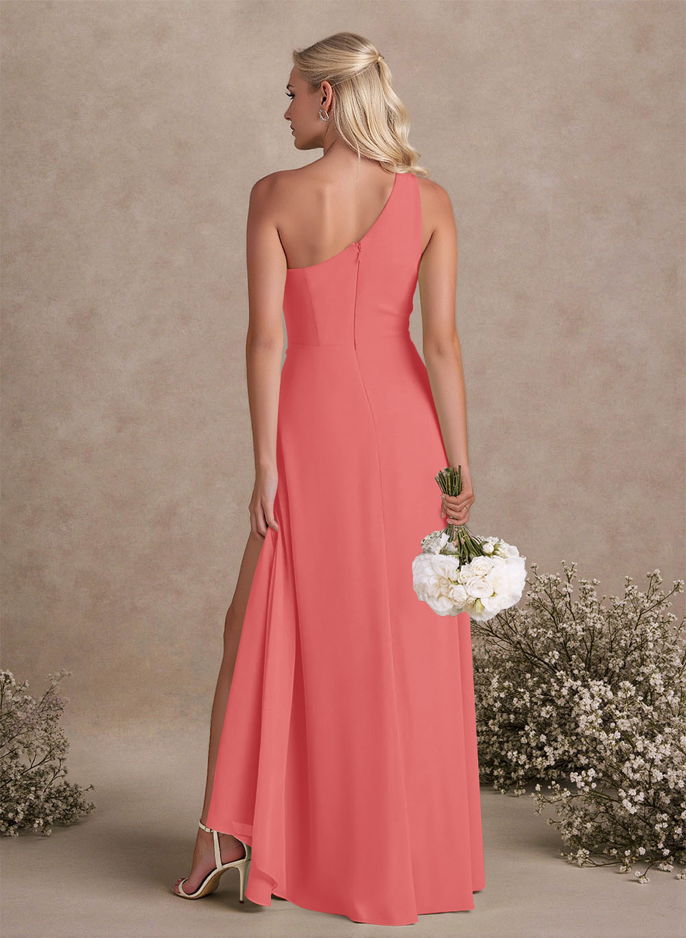 Modest One-Shoulder Sleeveless Chiffon Bridesmaid Dresses With Twisted Knot, product image 103