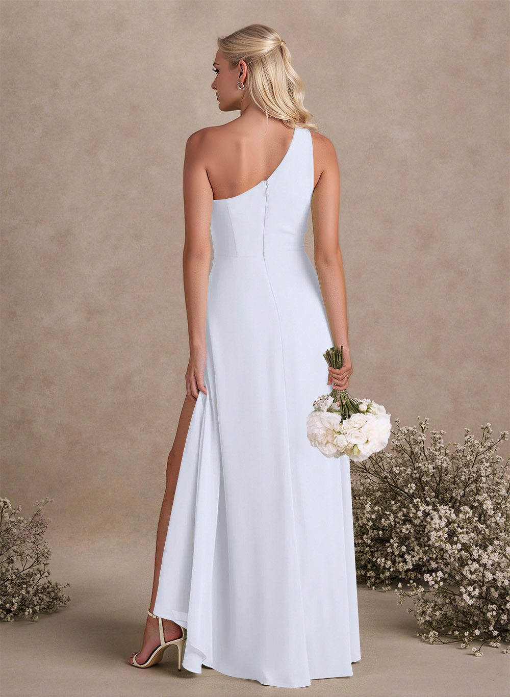 Modest One-Shoulder Sleeveless Chiffon Bridesmaid Dresses With Twisted Knot, product image 28