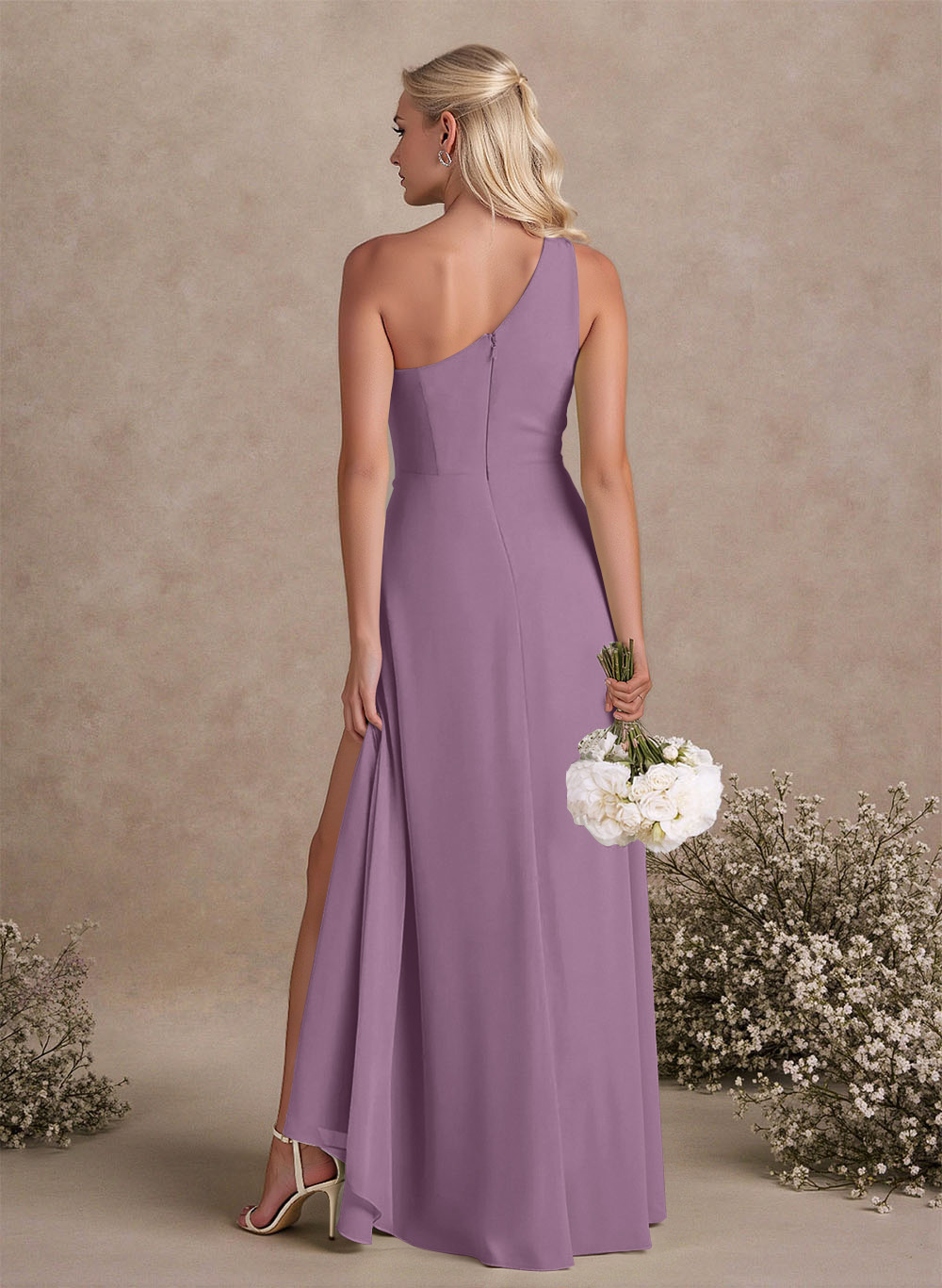 Modest One-Shoulder Sleeveless Chiffon Bridesmaid Dresses With Twisted Knot, product image 82
