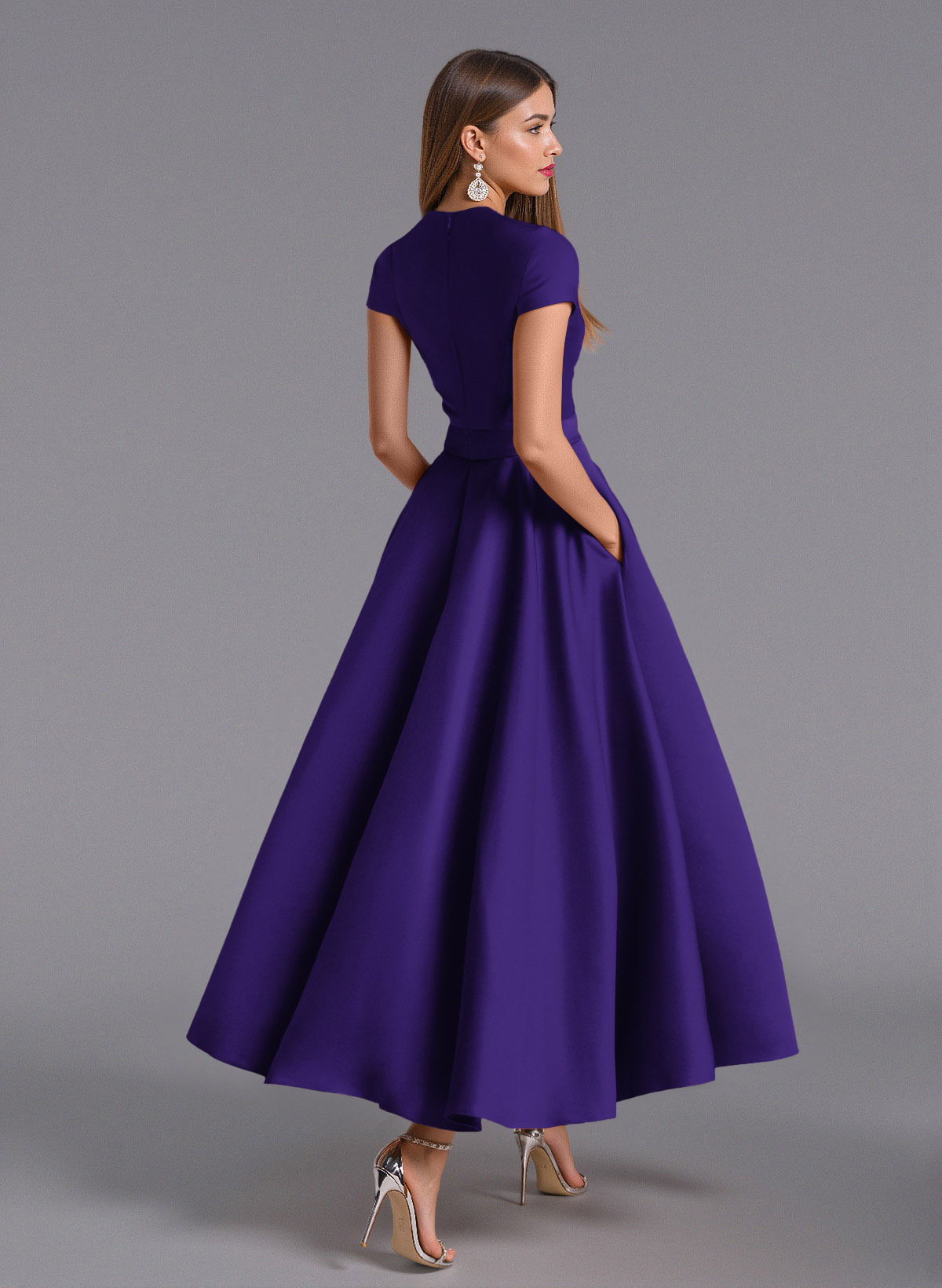 Classic V-Neck Short Sleeves Flower(s) A-Line Ankle-Length Satin Bridesmaid Dresses With Pockets, product image 69