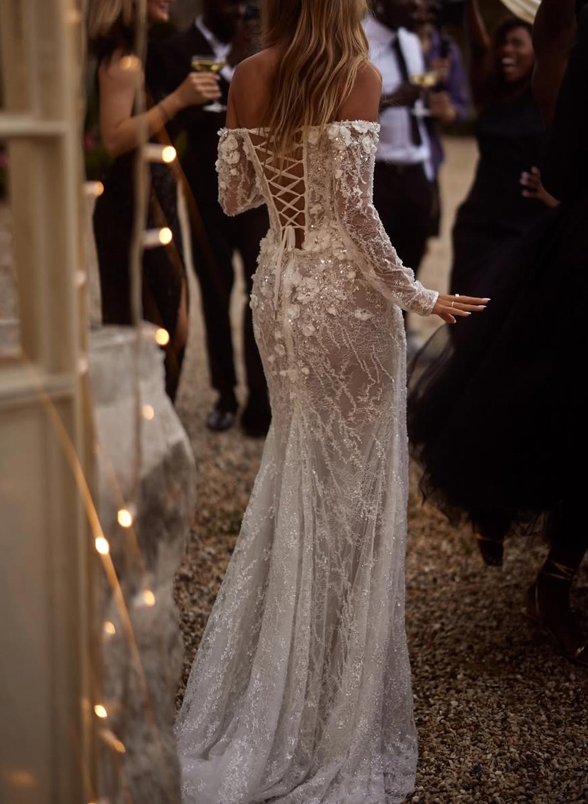 Sparkle & Shine Flower(s) Off-The-Shoulder Long Sleeves Mermaid Sweep Train Lace/Sequined Wedding Dresses, product image 5