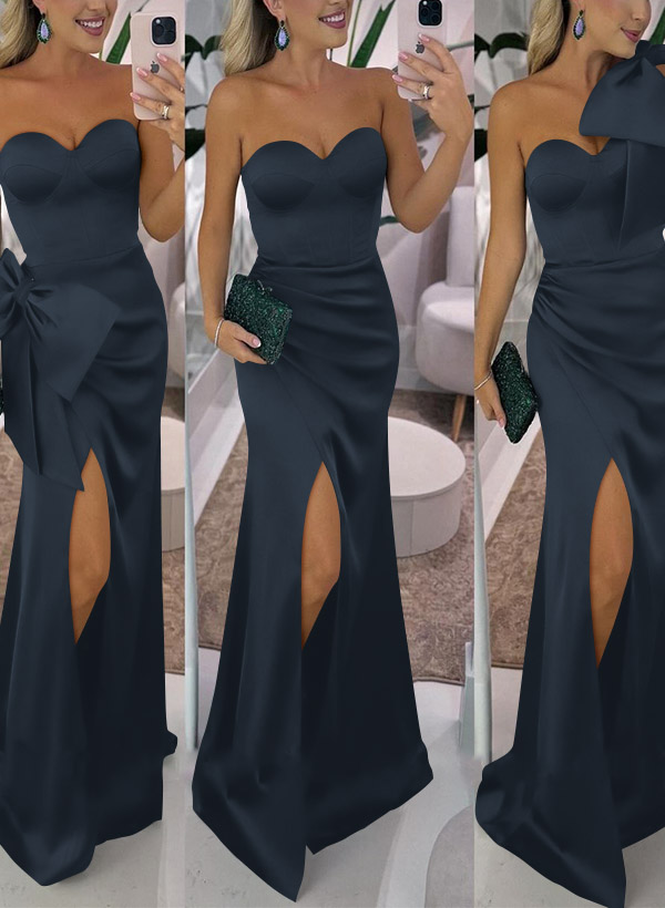 Sheath/Column Satin(Non-Stretch) Bridesmaid Dresses With Detachable Bow(s)