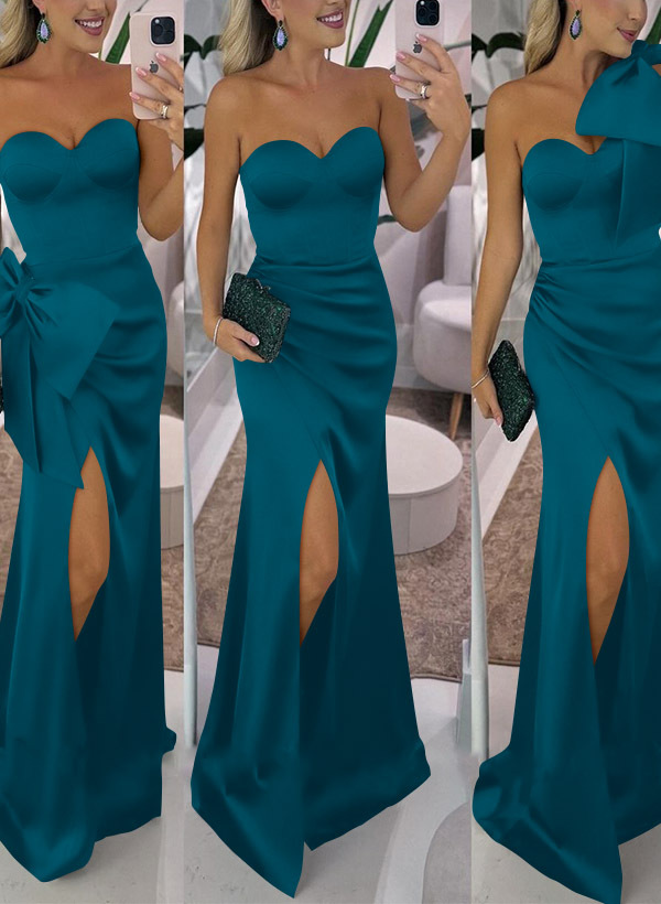 Sheath/Column Satin(Non-Stretch) Bridesmaid Dresses With Detachable Bow(s)