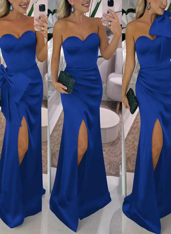Sheath/Column Satin(Non-Stretch) Bridesmaid Dresses With Detachable Bow(s)