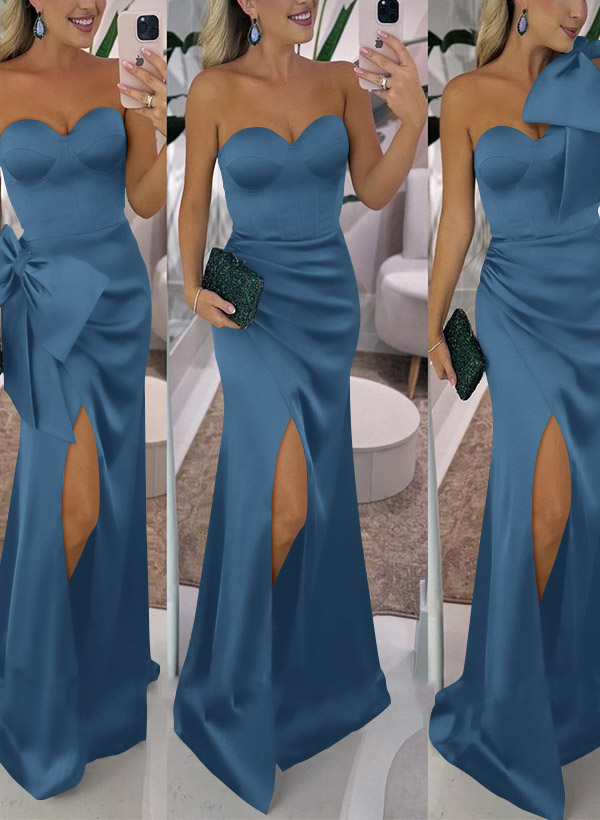 Sheath/Column Satin(Non-Stretch) Bridesmaid Dresses With Detachable Bow(s)