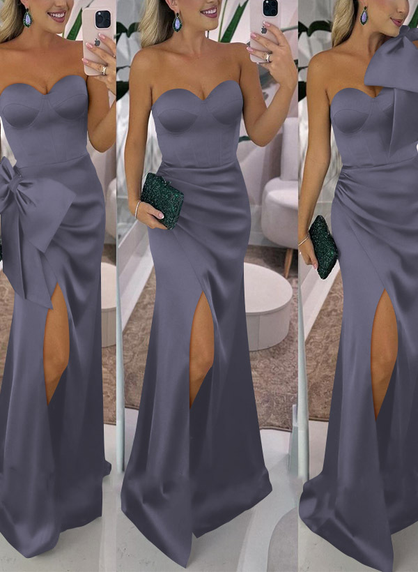 Sheath/Column Satin(Non-Stretch) Bridesmaid Dresses With Detachable Bow(s)