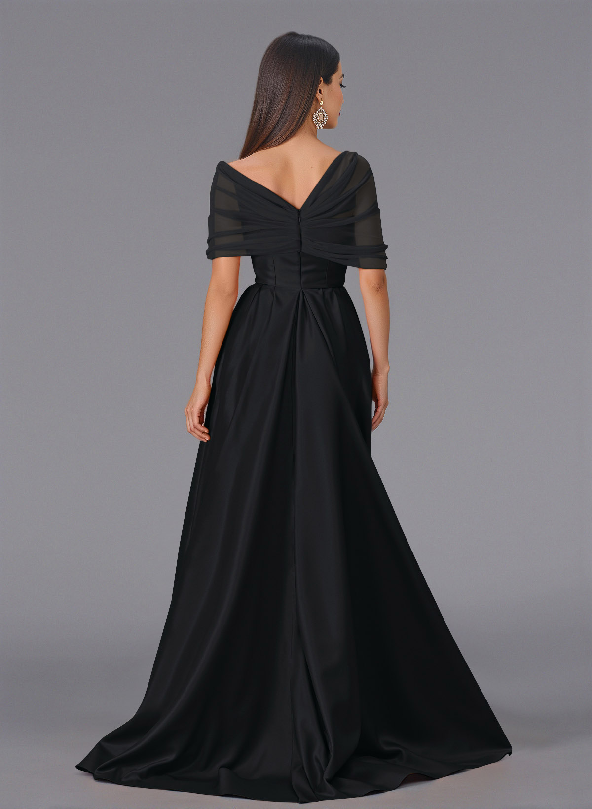 Elegant Tulle Asymmetrical Neckline Satin Bridesmaid Dresses With Split Front/Sweeping Side Drape, product image 24