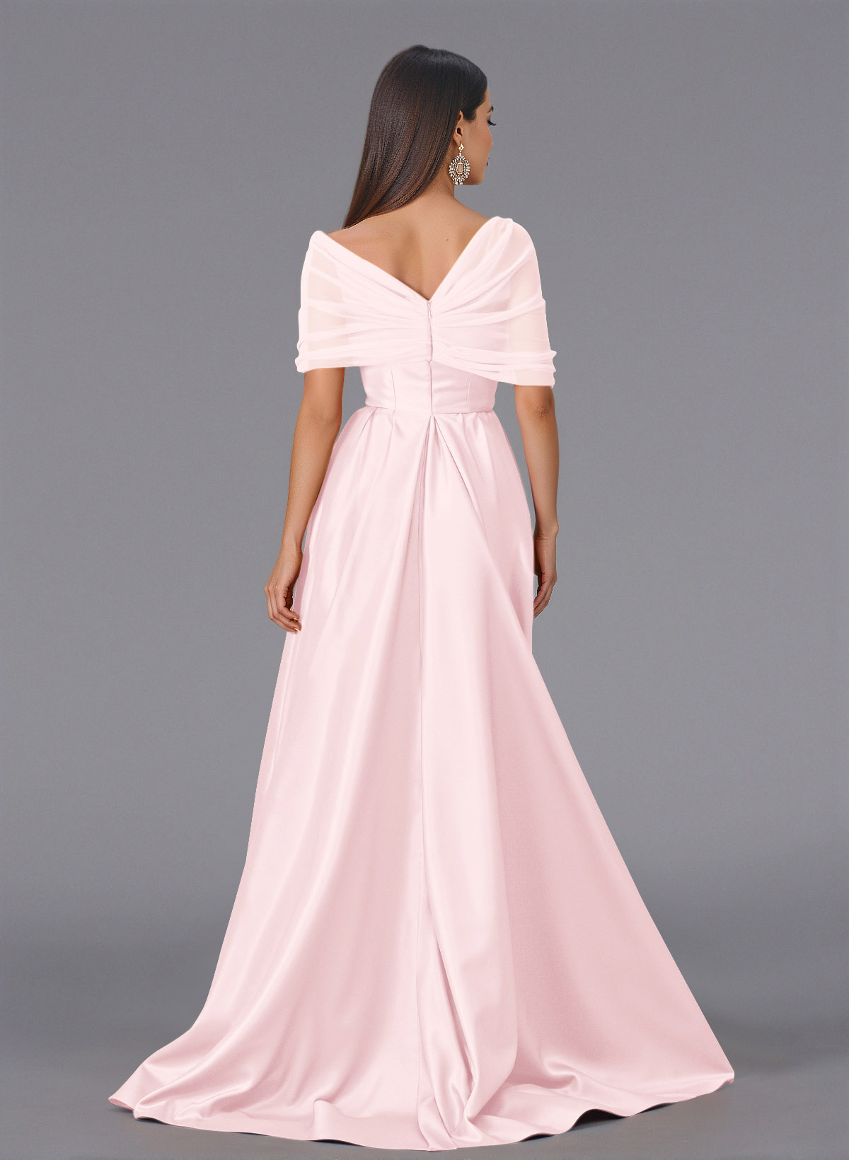 Elegant Tulle Asymmetrical Neckline Satin Bridesmaid Dresses With Split Front/Sweeping Side Drape, product image 88