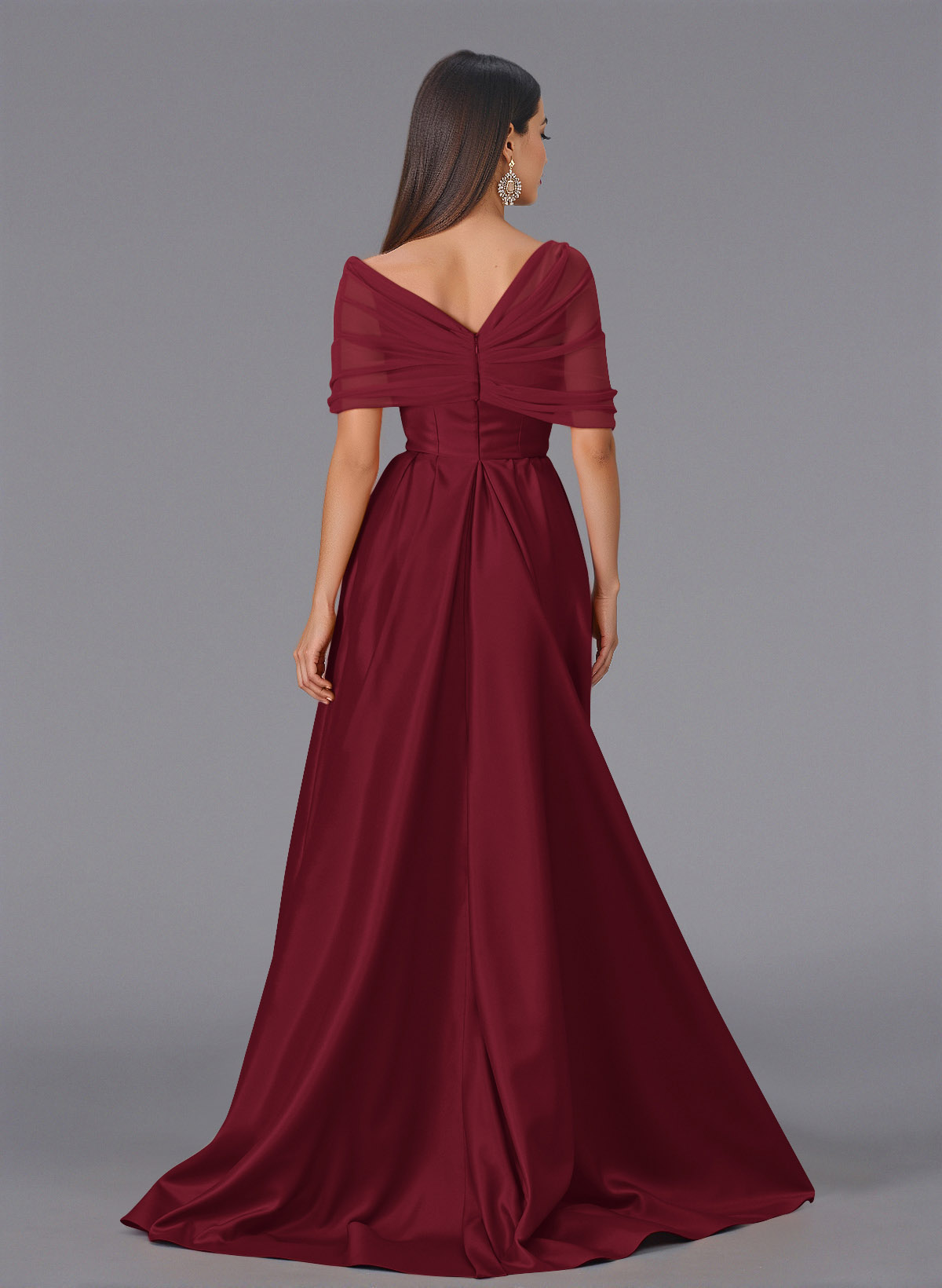 Elegant Tulle Asymmetrical Neckline Satin Bridesmaid Dresses With Split Front/Sweeping Side Drape, product image 110