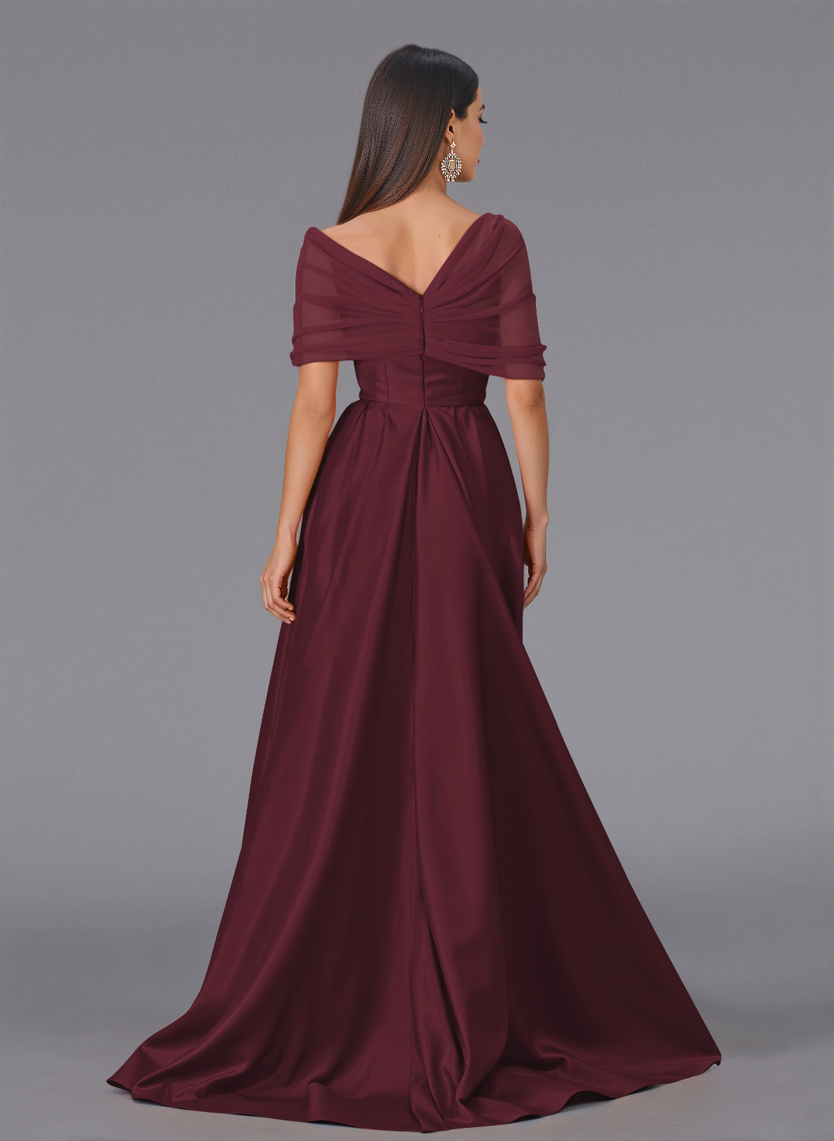Elegant Tulle Asymmetrical Neckline Satin Bridesmaid Dresses With Split Front/Sweeping Side Drape, product image 112