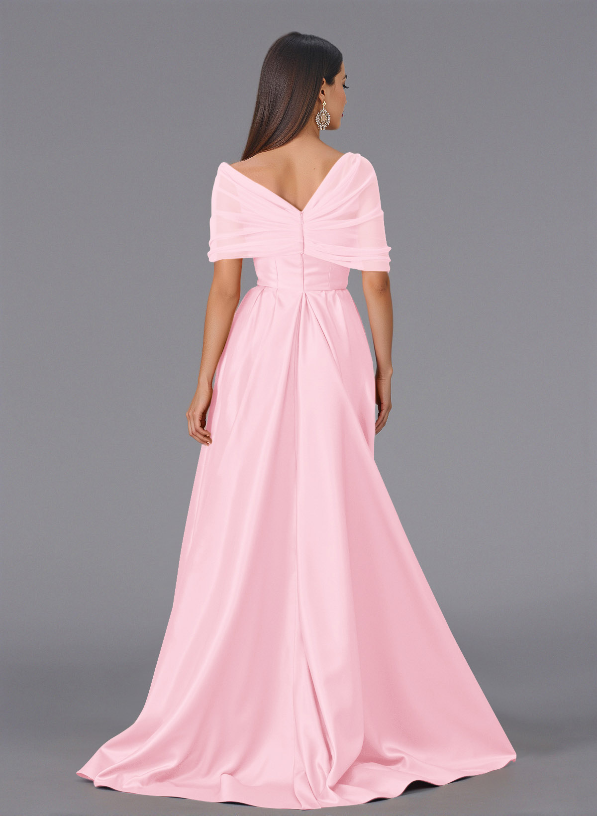 Elegant Tulle Asymmetrical Neckline Satin Bridesmaid Dresses With Split Front/Sweeping Side Drape, product image 86