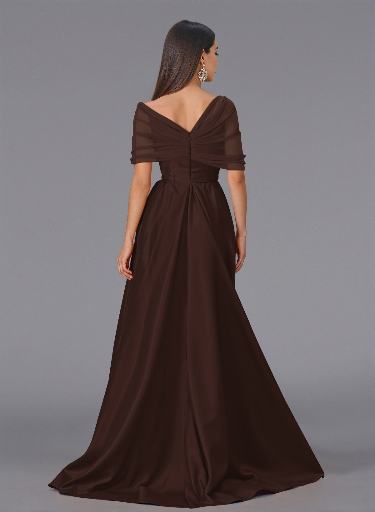 Elegant Tulle Asymmetrical Neckline Satin Bridesmaid Dresses With Split Front/Sweeping Side Drape, product image 34