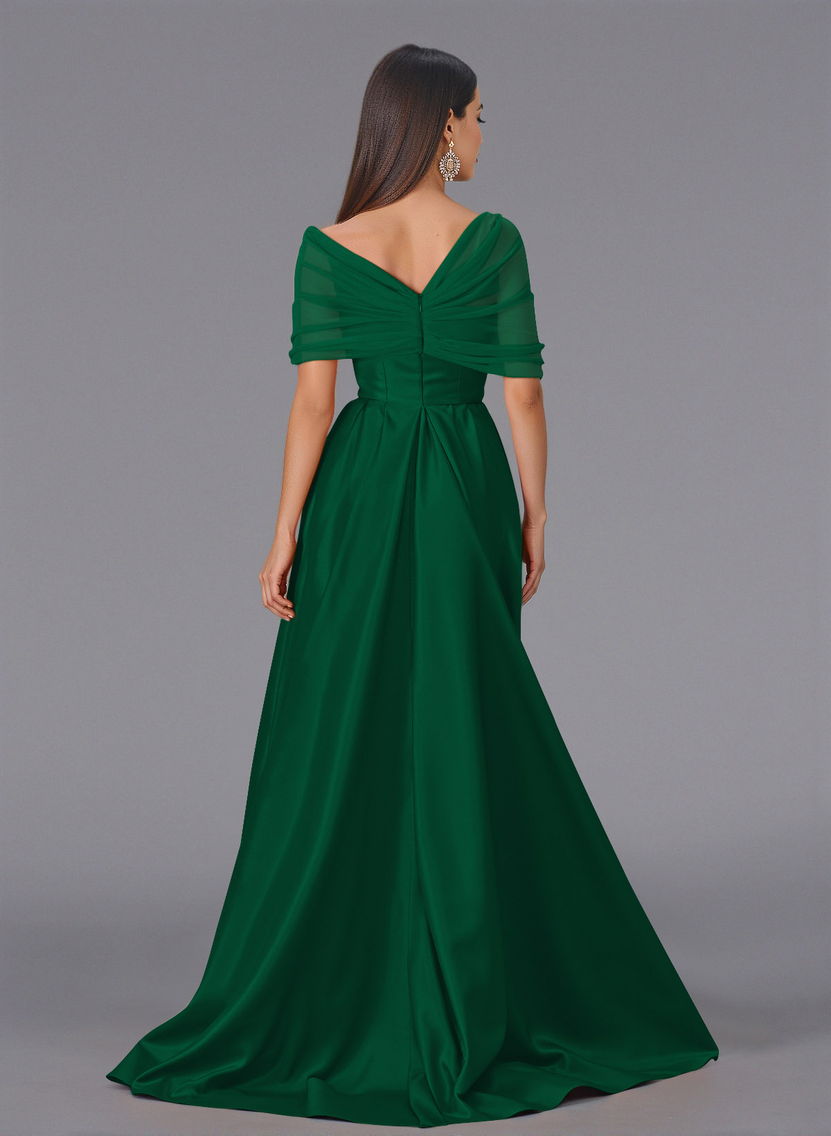 Elegant Tulle Asymmetrical Neckline Satin Bridesmaid Dresses With Split Front/Sweeping Side Drape, product image 62