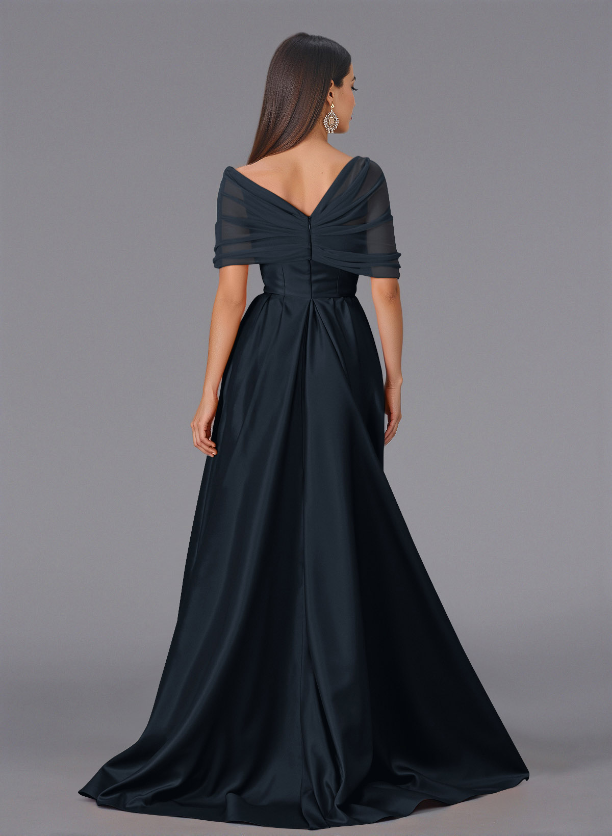 Elegant Tulle Asymmetrical Neckline Satin Bridesmaid Dresses With Split Front/Sweeping Side Drape, product image 136