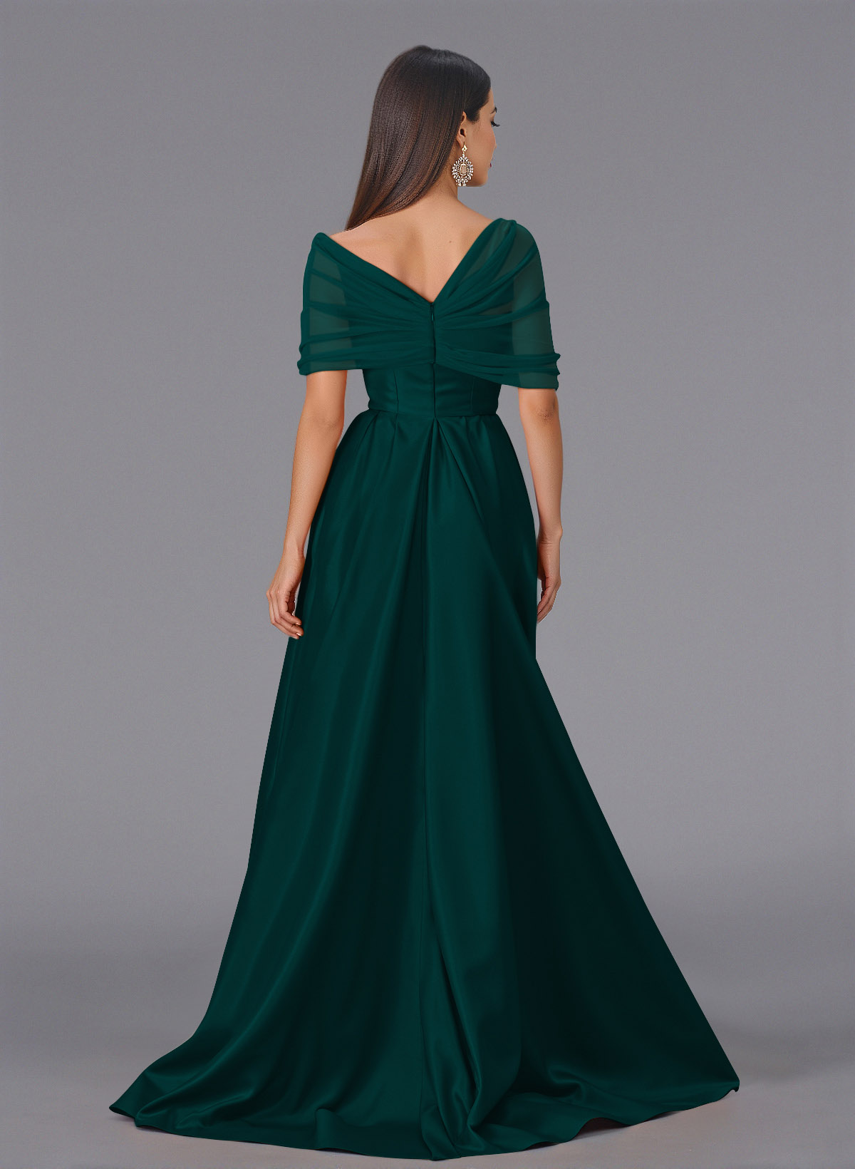 Elegant Tulle Asymmetrical Neckline Satin Bridesmaid Dresses With Split Front/Sweeping Side Drape, product image 10