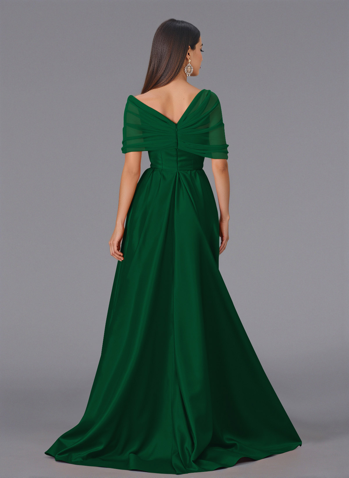 Elegant Tulle Asymmetrical Neckline Satin Bridesmaid Dresses With Split Front/Sweeping Side Drape, product image 14