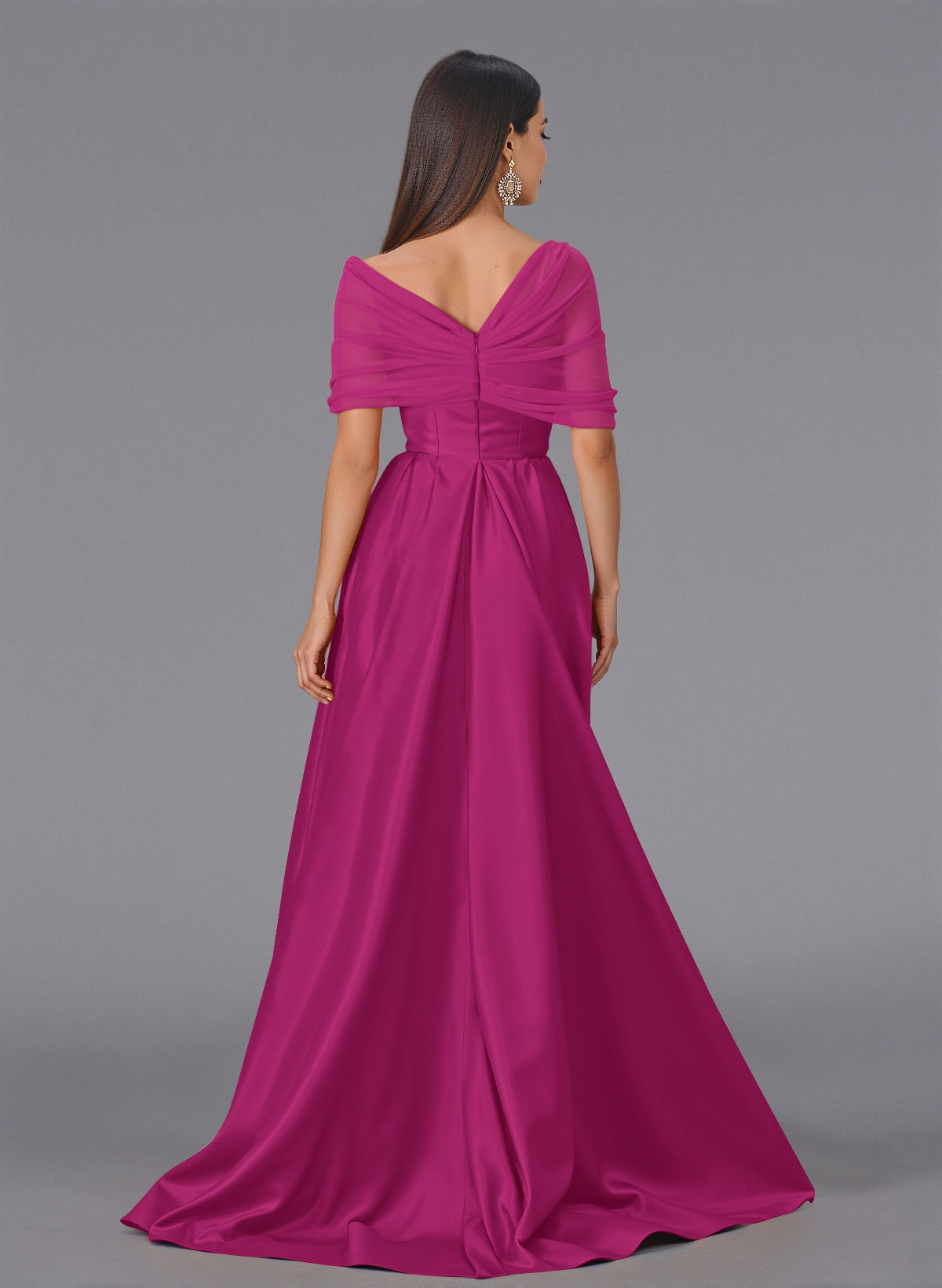 Elegant Tulle Asymmetrical Neckline Satin Bridesmaid Dresses With Split Front/Sweeping Side Drape, product image 66