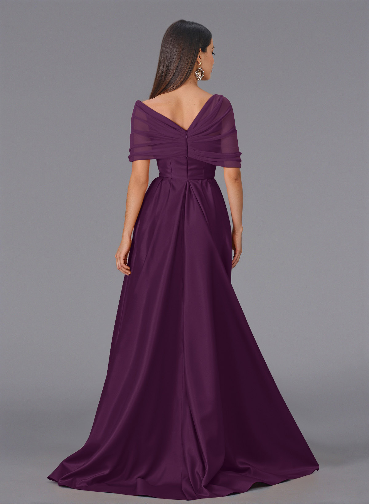Elegant Tulle Asymmetrical Neckline Satin Bridesmaid Dresses With Split Front/Sweeping Side Drape, product image 70