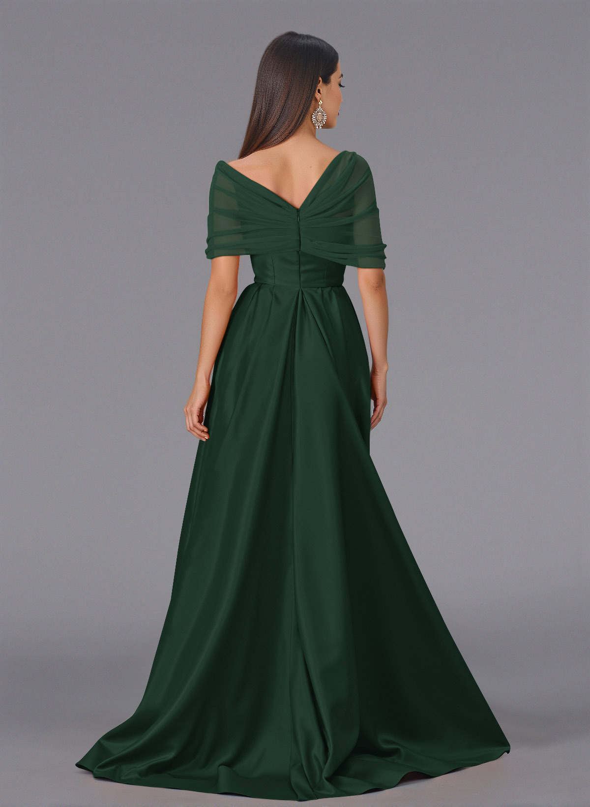 Elegant Tulle Asymmetrical Neckline Satin Bridesmaid Dresses With Split Front/Sweeping Side Drape, product image 60