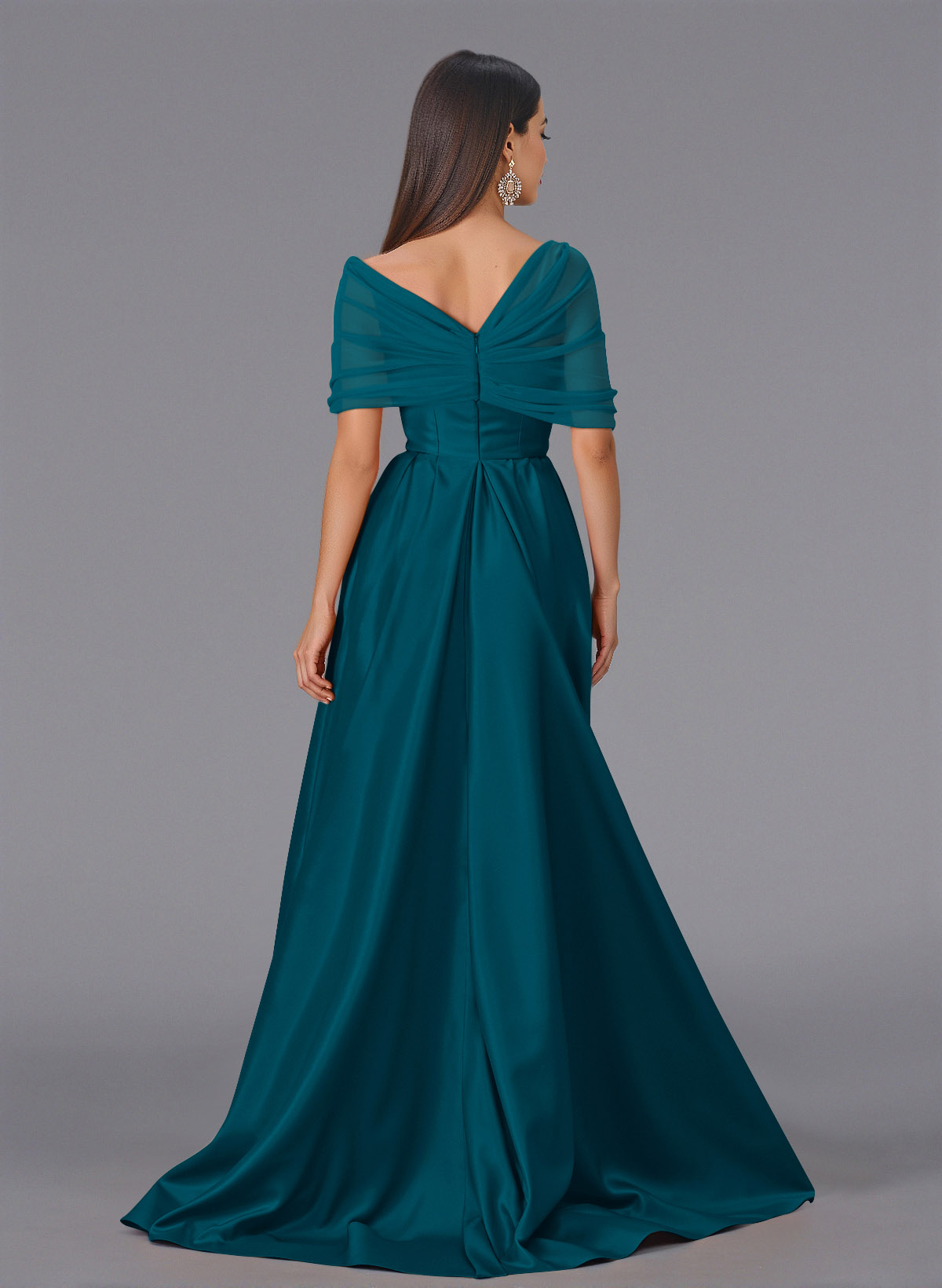 Elegant Tulle Asymmetrical Neckline Satin Bridesmaid Dresses With Split Front/Sweeping Side Drape, product image 126
