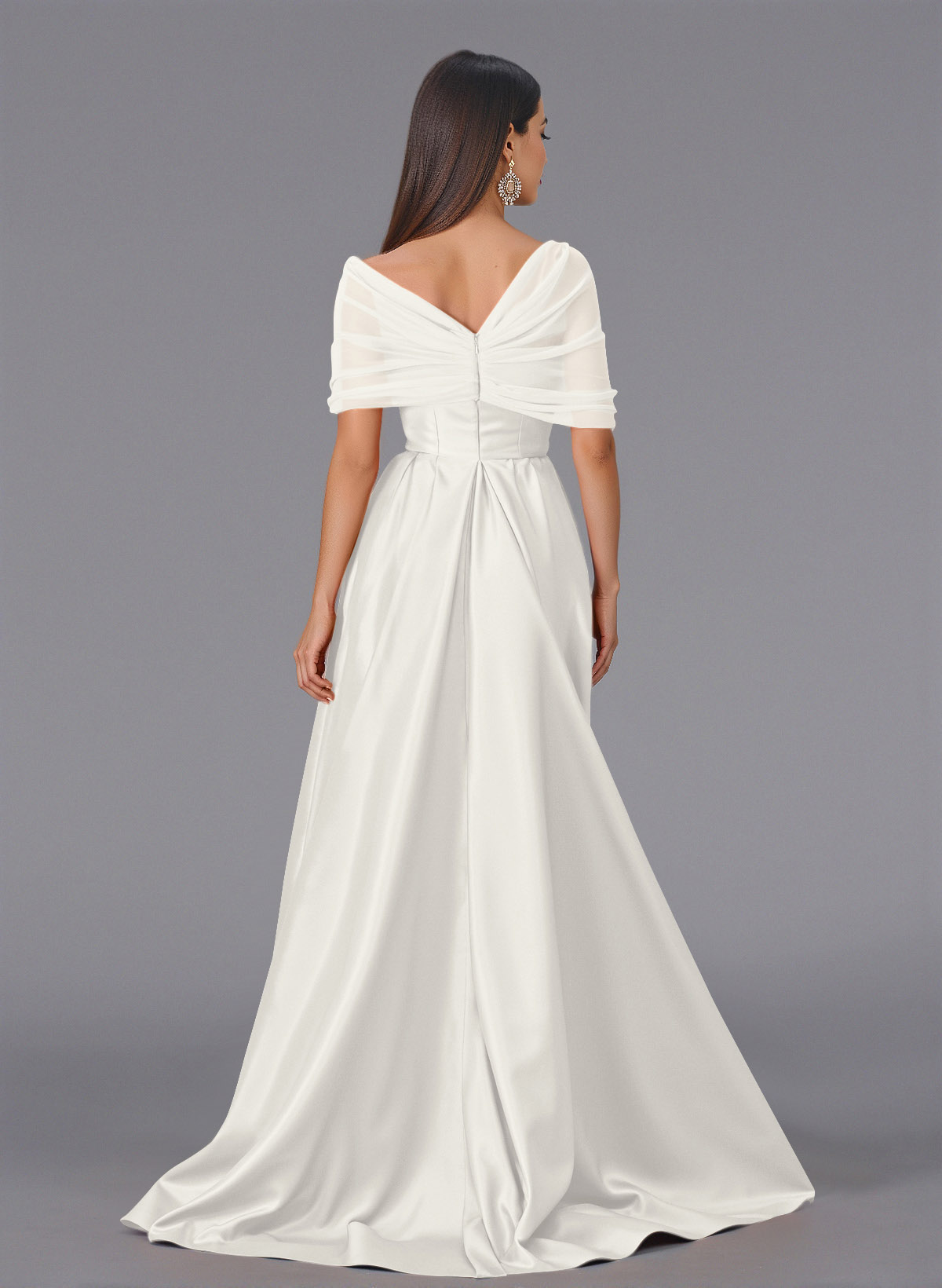 Elegant Tulle Asymmetrical Neckline Satin Bridesmaid Dresses With Split Front/Sweeping Side Drape, product image 32