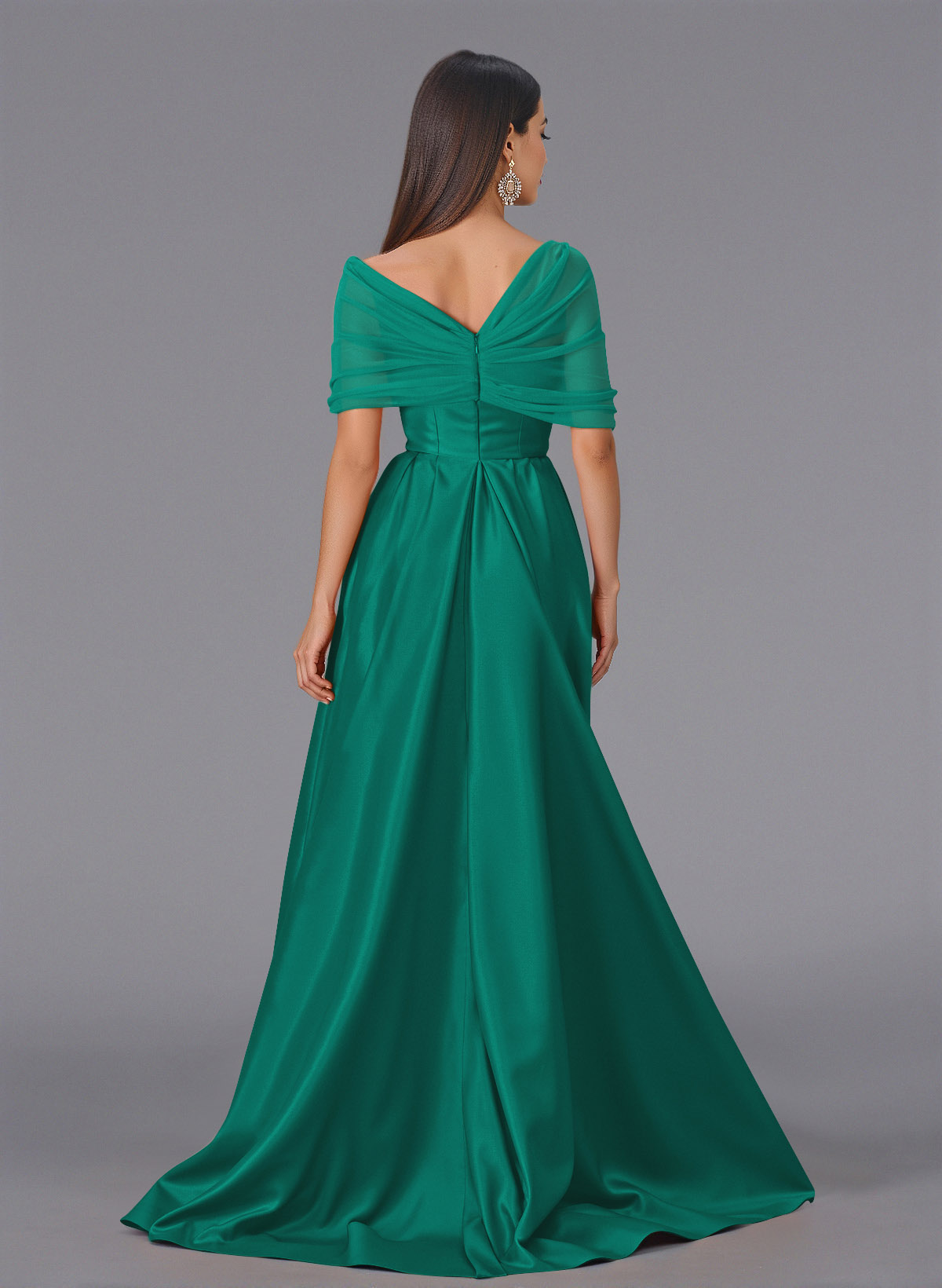 Elegant Tulle Asymmetrical Neckline Satin Bridesmaid Dresses With Split Front/Sweeping Side Drape, product image 56
