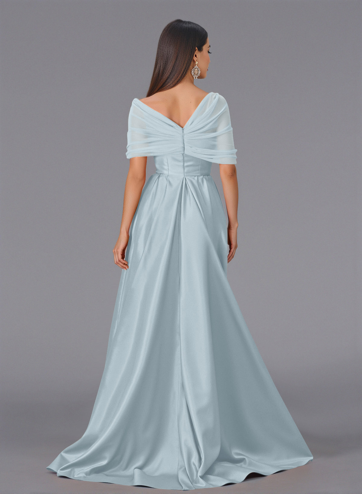 Elegant Tulle Asymmetrical Neckline Satin Bridesmaid Dresses With Split Front/Sweeping Side Drape, product image 114