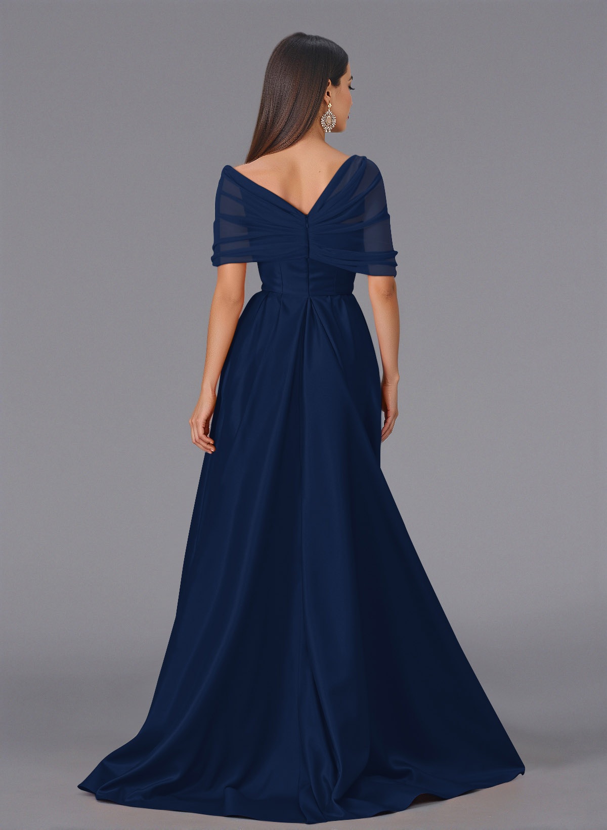 Elegant Tulle Asymmetrical Neckline Satin Bridesmaid Dresses With Split Front/Sweeping Side Drape, product image 134
