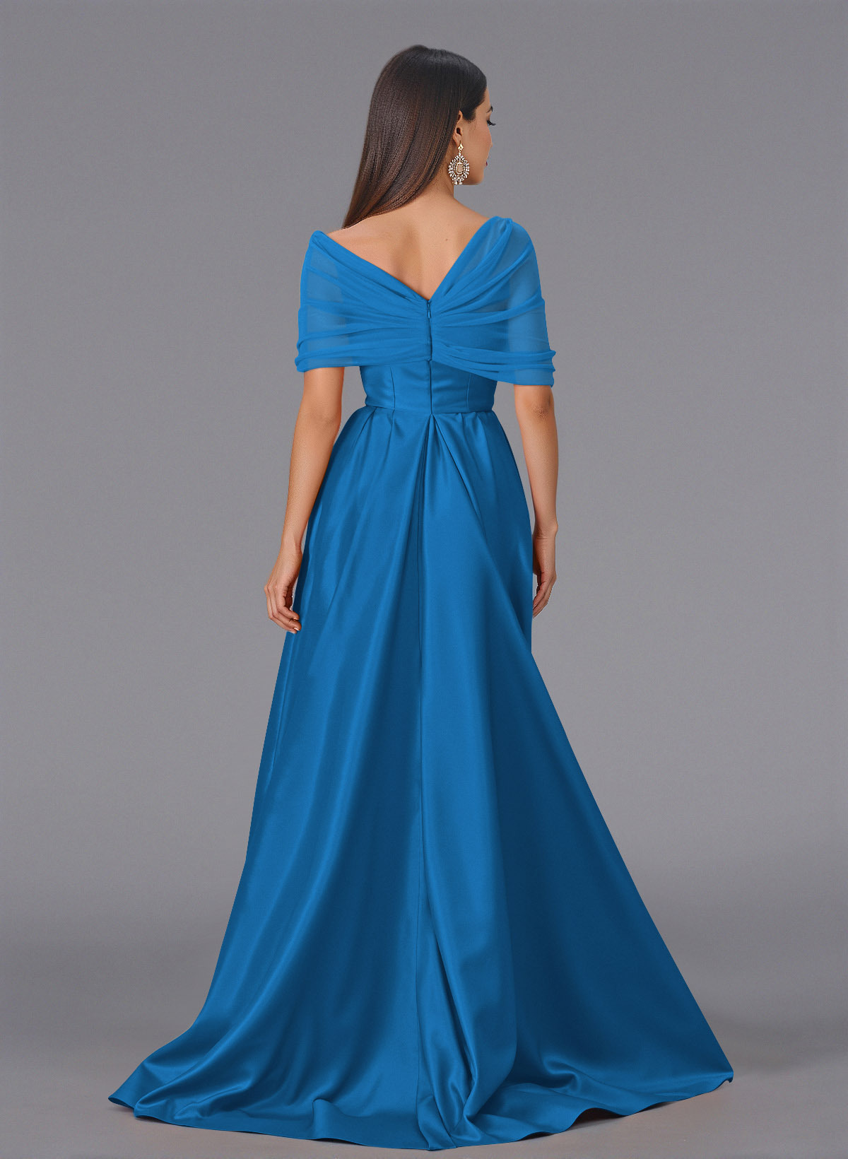 Elegant Tulle Asymmetrical Neckline Satin Bridesmaid Dresses With Split Front/Sweeping Side Drape, product image 122