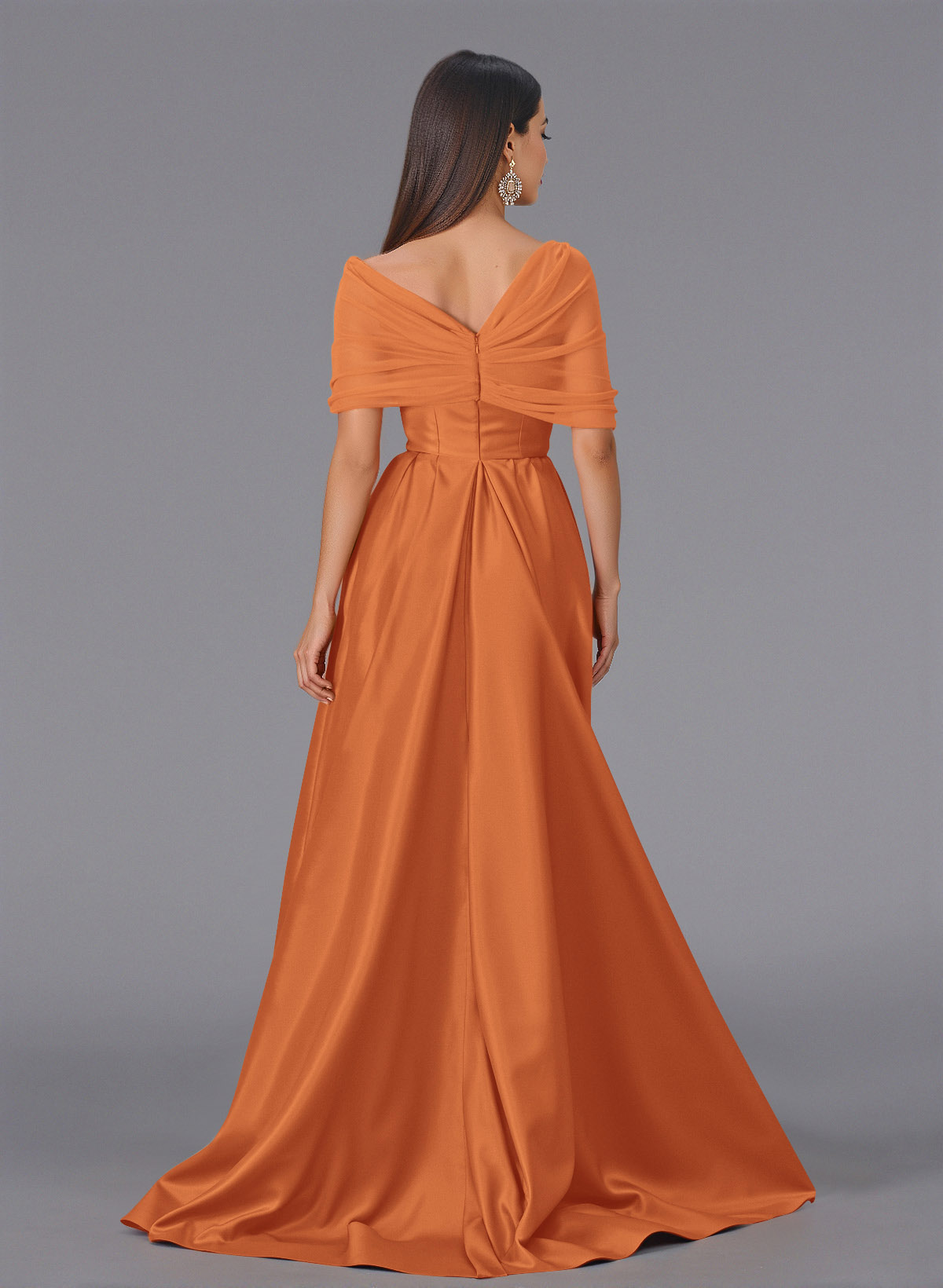 Elegant Tulle Asymmetrical Neckline Satin Bridesmaid Dresses With Split Front/Sweeping Side Drape, product image 38