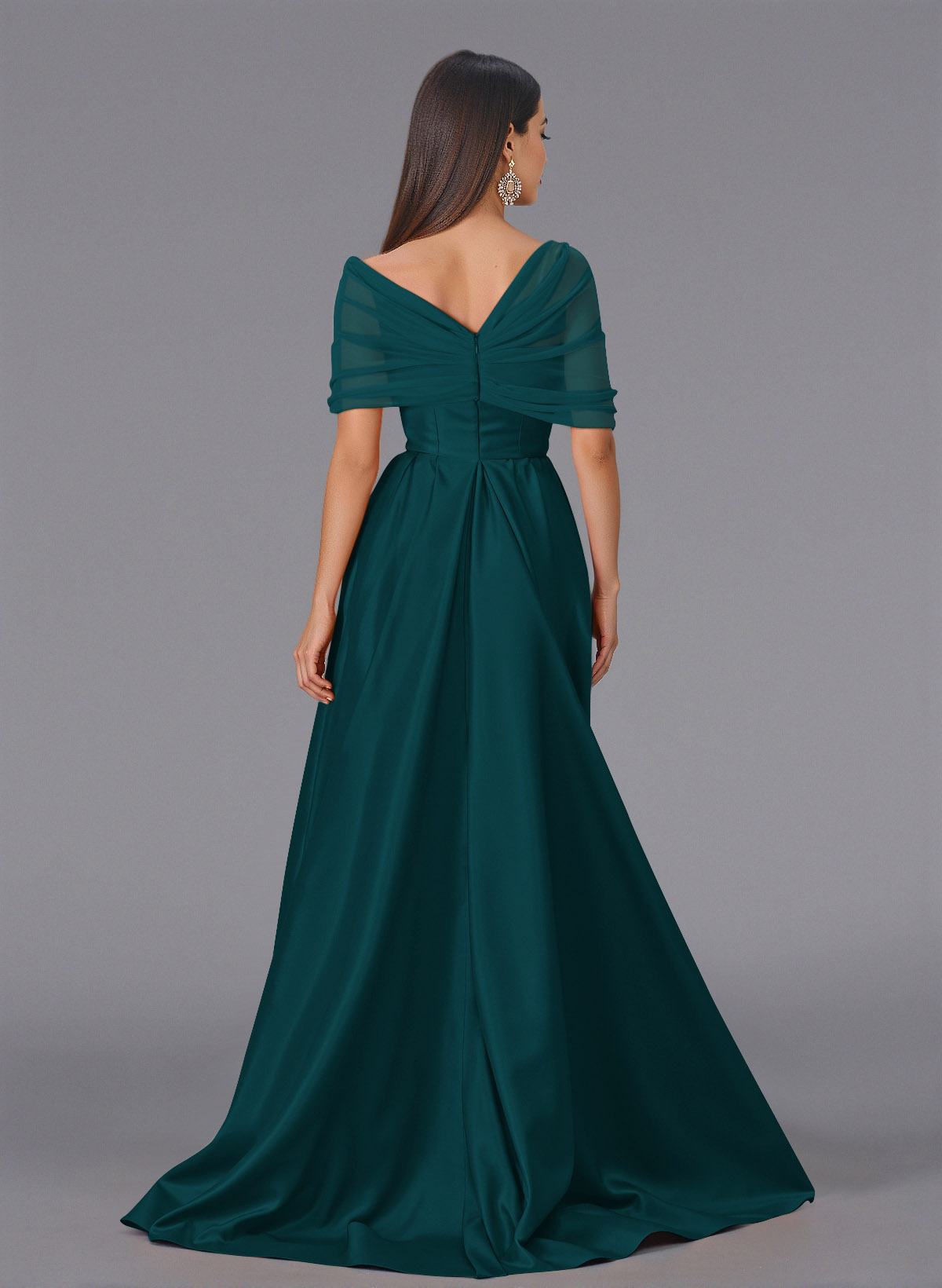 Elegant Tulle Asymmetrical Neckline Satin Bridesmaid Dresses With Split Front/Sweeping Side Drape, product image 58